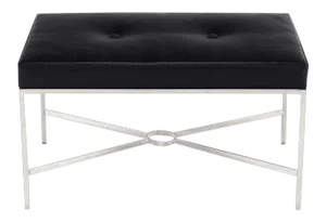 Modern Upholstered Rectangular Black Leather X-Base Bench