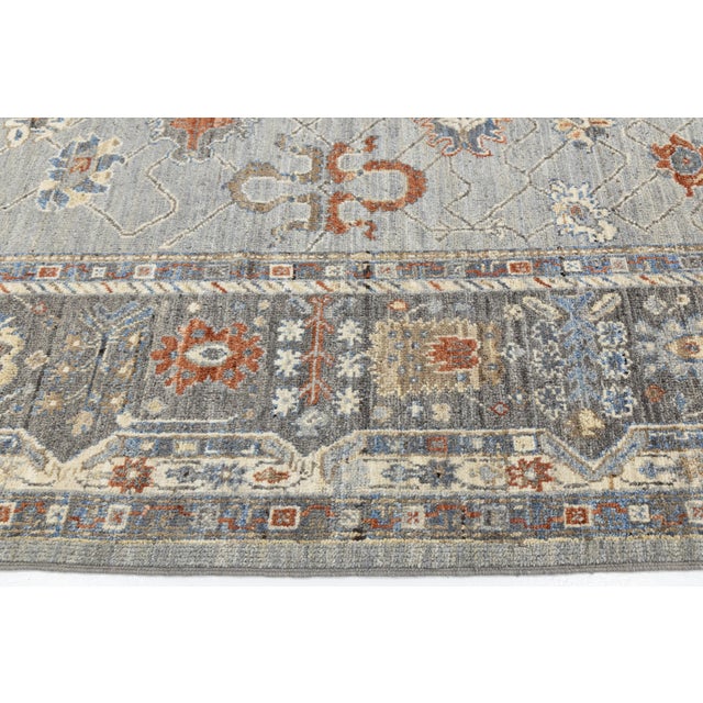 Modern Oushak Style Hand-Knotted Wool Rug in Slate Grey, Terracotta, and Blue For Sale - Image 10 of 12