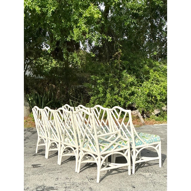 White Vintage Coastal Chinese Chippendale Rattan Dining Chairs - Set of 8 For Sale - Image 8 of 11