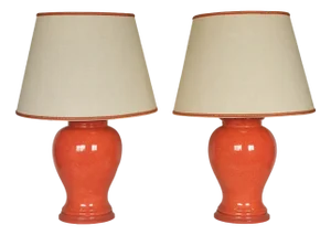 Orange Glazed Ceramic Lamps, 1975, Set of 2