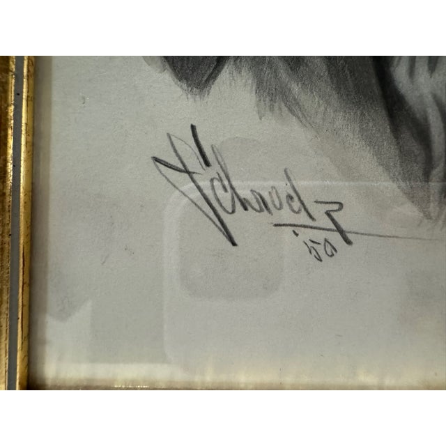 t.e.. Schrock Signed 1950 Setter Dog Portrait Drawing Framed For Sale - Image 4 of 7