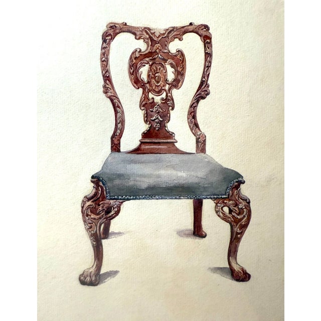 Paper Antique 19th Century Original Mahogany Dining Armchair Chair Watercolor Painting For Sale - Image 7 of 7