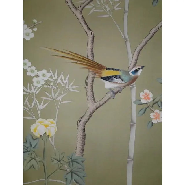 Chinoiserie Chinoiserie Mural Hand Painted Artworks Hand Painted Wallpaper - 4 Panels For Sale - Image 3 of 4