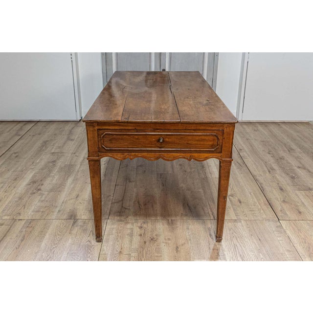 Brown French 19th Century Walnut Desk with Carved Apron and Lateral Drawer For Sale - Image 8 of 12