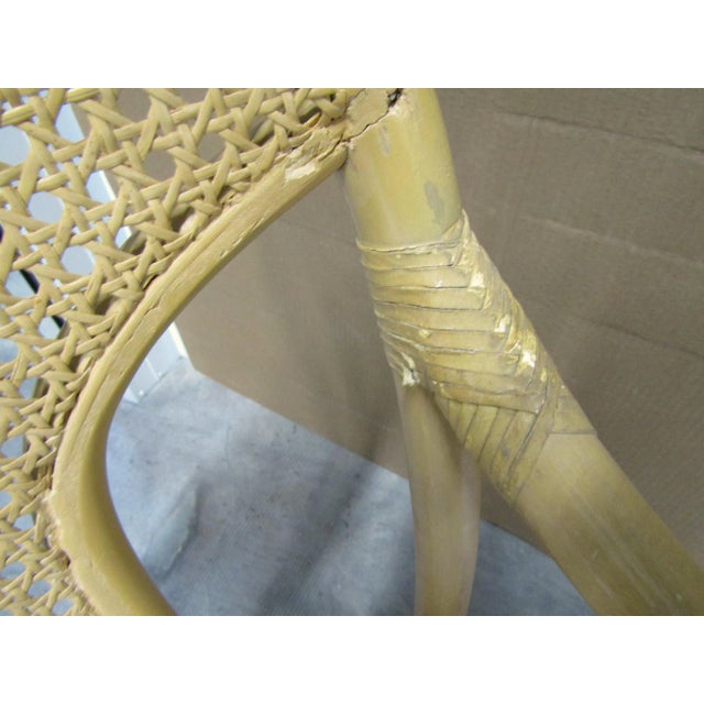 1950s Matching Pair of Ficks Reed Bamboo and Rattan Back Upholstered Seat Armchairs For Sale - Image 9 of 11