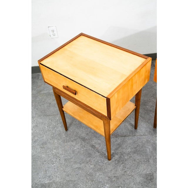 Mid Century Modern Nightstands Side Table Birch Walnut Drawer Italian End Set 2 For Sale - Image 11 of 12