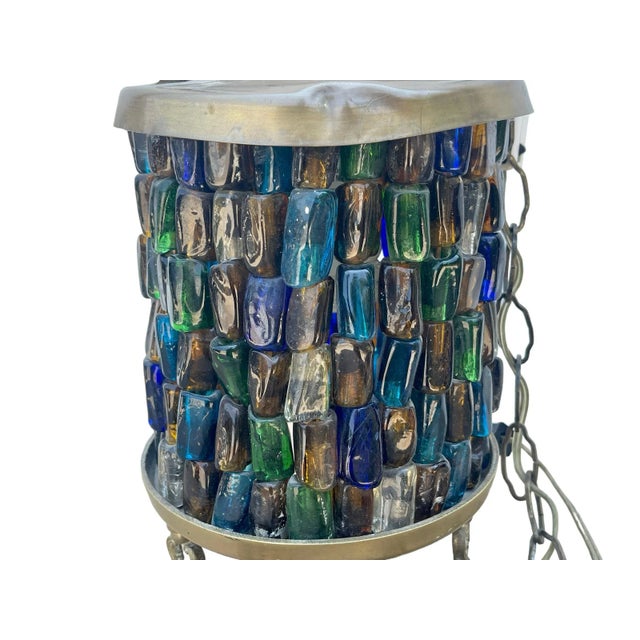 Vintage Hebron Glass Beaded Swag and Brass Lamp/Swag Light For Sale In Dallas - Image 6 of 12