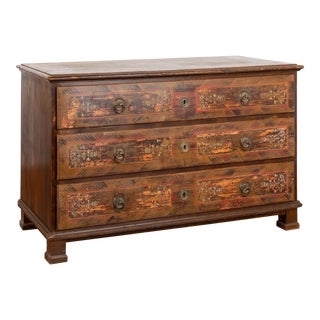 Large Hand Painted Blanket Chest of Three Drawers, Hungary Dated 1872 For Sale