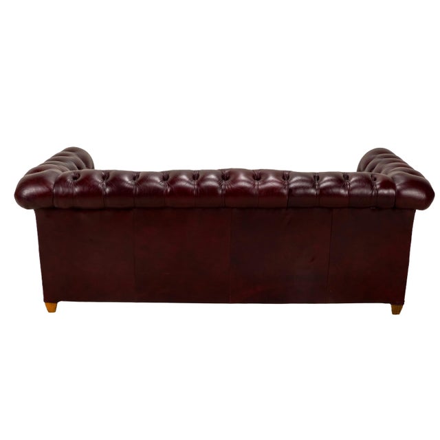 Vintage 1970s Tufted English Chesterfield Style Burgundy Leather Sofa 76" For Sale - Image 13 of 18