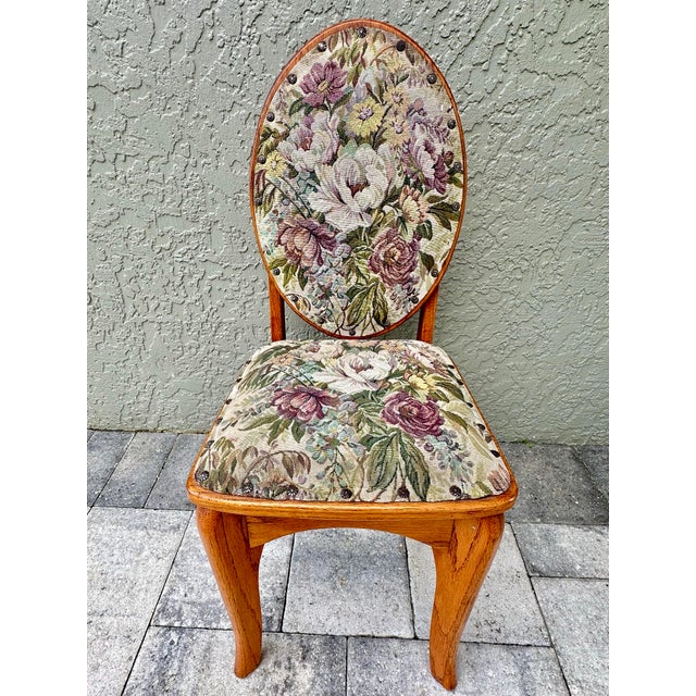 Tan Vintage 1993 Handmade Solid Oak Cushioned Vanity Chair For Sale - Image 8 of 12