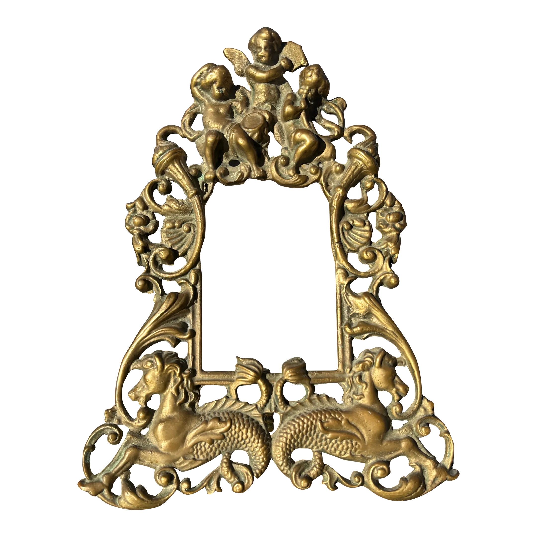 Late 19th Century Victorian Brass Frame With Cupids and Mythical  display picture 1