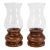 Pair Vintage Italian Wood & Blown Glass Hurricane Candle Holders For Sale