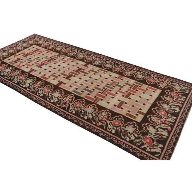 Rug & Kilim Vintage Mid-Century Bessarabian Kilim Rug in Brown and Pink Geometric Pattern For Sale - Image 4 of 7