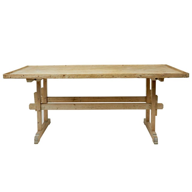 Rustic 19th Century Swedish Pine Trestle Bakers Table, 1850s For Sale - Image 3 of 10