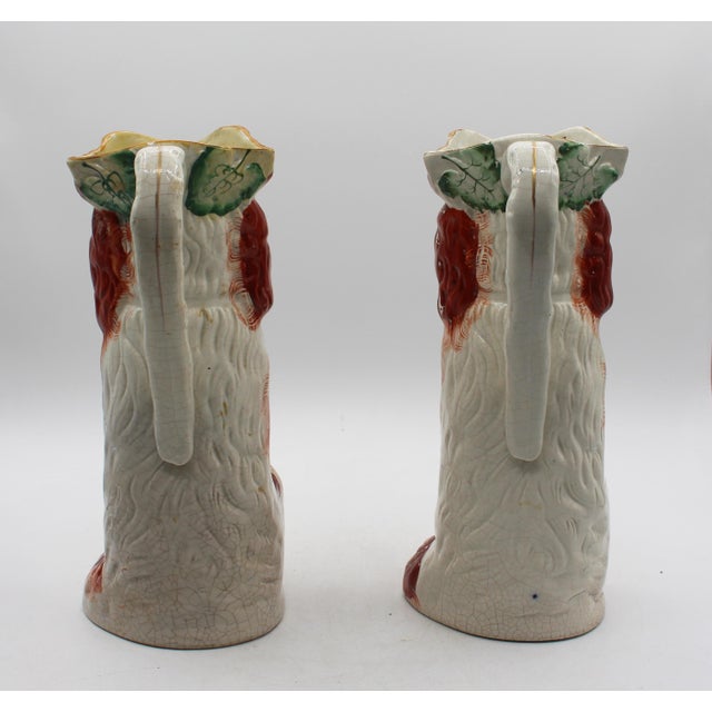 Victorian 1860s English Staffordshire Red King Charles Spaniel Pitchers - a Pair For Sale - Image 3 of 9