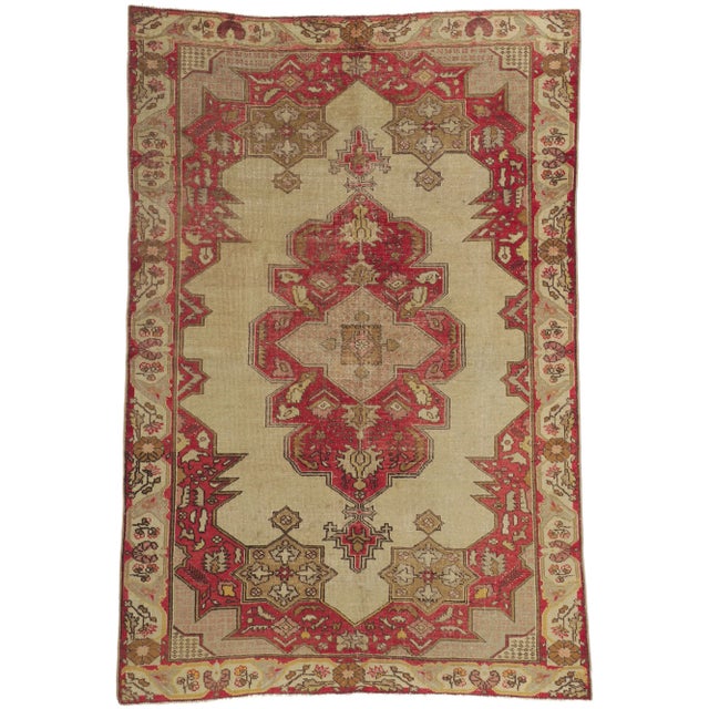 Mid 20th Century Vintage Turkish Oushak Rug - 04'08 X 06'11 For Sale - Image 11 of 11