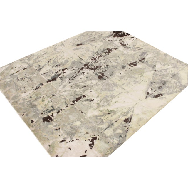 Abstract Hand-Knotted Abstract Art Rug in Gray and White Painterly Pattern by Rug & Kilim For Sale - Image 3 of 6