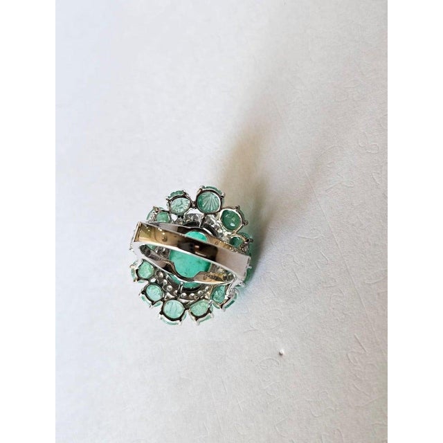 Set in 18k Gold, 15.94 Carats, Colombian Emerald Cabochon & Diamonds Dome Ring, Us Size 6 For Sale - Image 4 of 10