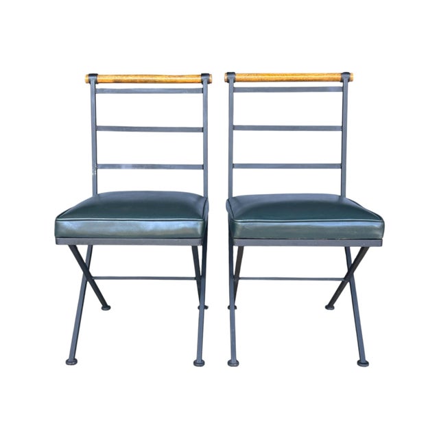 Sculptural Iron X-Frame Dining Chairs in Dark Green Leather – Set of 4 For Sale - Image 15 of 15