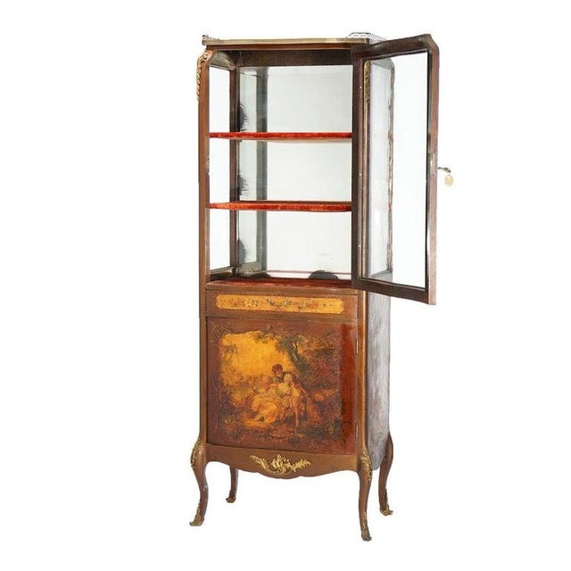 Late 19th Century Antique French Vernis Martin Decorated Mahogany Vitrine, Circa 1890 For Sale - Image 5 of 18