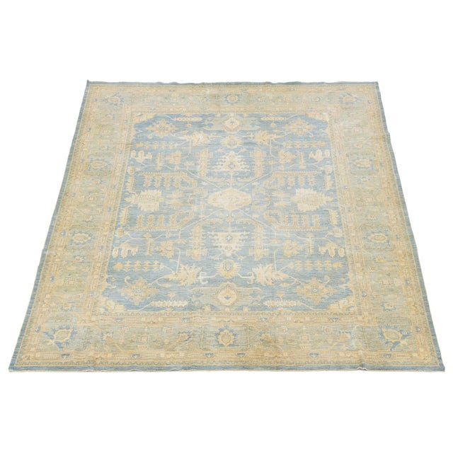 Modern Hand-Knotted Oushak Style Wool Area Rug in Soft Sky Blue and Cream For Sale - Image 9 of 12
