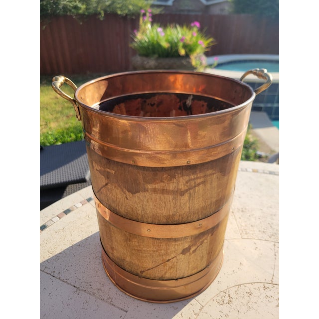 Vintage Oak & Copper Firewood Bucket For Sale In Dallas - Image 6 of 6