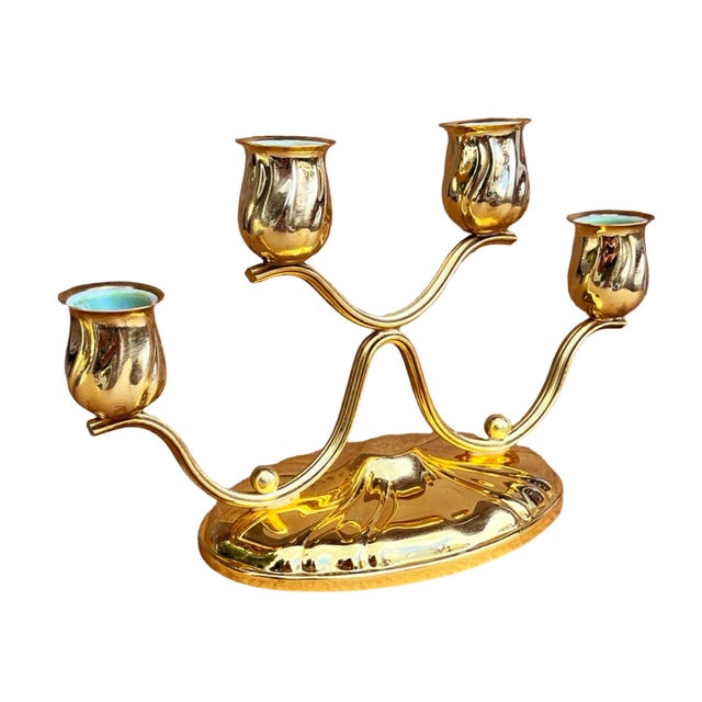 Four-Light, Gold-Plated Table Candlestick, Germany, 1940s. For Sale - Image 11 of 12