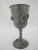 Antique Chinese pewter wine goblet with ornate raised flower and leaf design inlaid with colorful cabochon semi-precious...