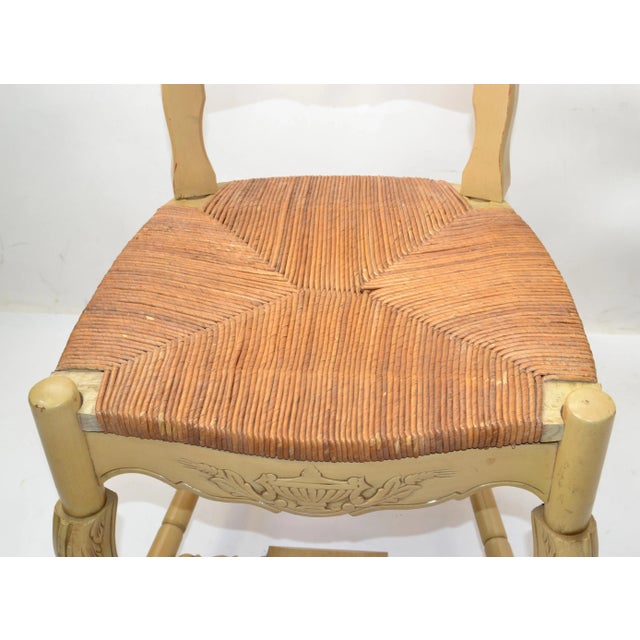 Wood 1950s French Country Carved Papercord Seat Chair For Sale - Image 7 of 13