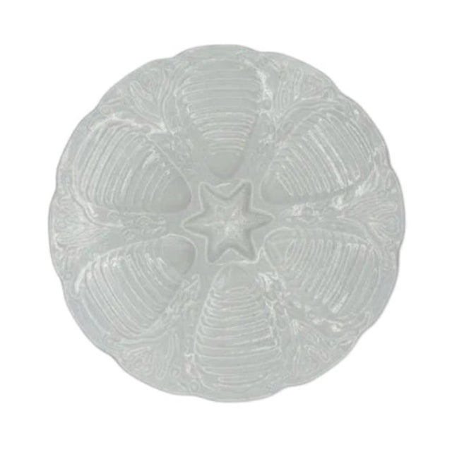 Inspired by classic French oyster plates, this substantial porcelain plate (French maker's mark on bottom) is equally at...