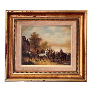 Horse Fair Equestrian Oil Painting on Canvas in Giltwood Frame, Signed Rudz, 20th C.