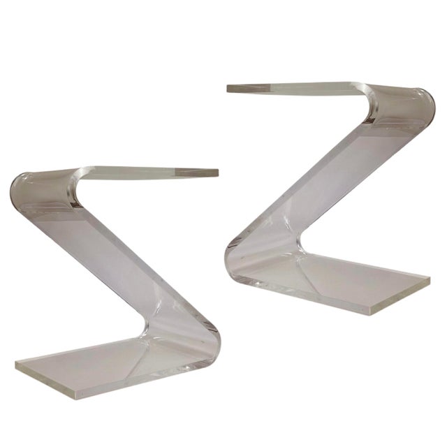 1970s Vintage John Mascheroni Z-Shaped Lucite Side Table - a Pair For Sale - Image 10 of 10