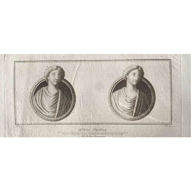 Ancient roman busts from the series "antiquities of herculaneum exposed", original etching from the end of the 18th...