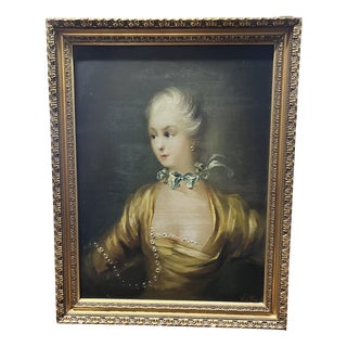 Lady with Scarf and Pearl Necklace, 20th Century, Painting, Framed For Sale