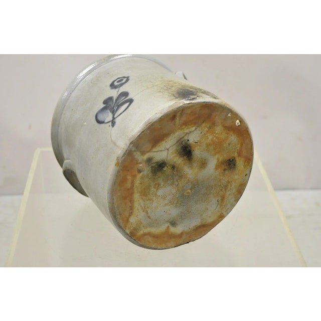 Antique Stoneware Salt Glazed 9" Round Pottery Crock Pot With Blue Flower For Sale - Image 9 of 12