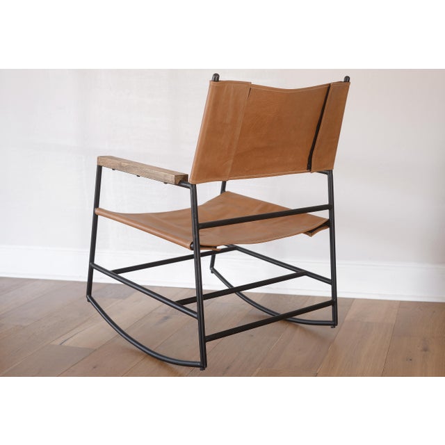 2000 - 2009 Mid Century Modern Style Metal and Leather Rocking Chair For Sale - Image 5 of 13