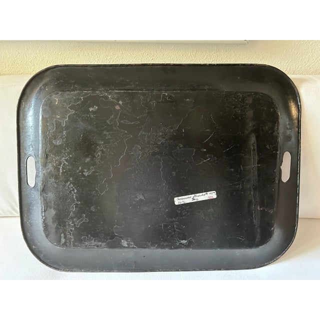 Antique Folk Art Black and Gold Tole Metal Tray For Sale In Palm Springs - Image 6 of 11
