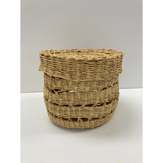 African Storage Basket With Lid Handwoven Lace Grass For Sale - Image 3 of 8