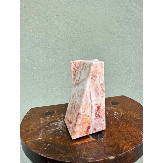 Vintage Rose Pink Marble Wedge Bookends, a Pair — Mid-Century Modern Decor For Sale In Miami - Image 6 of 8