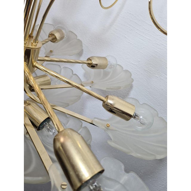 Metal Frosted Glass and Brass Chandelier from Deknudt, Belgium, 1970s For Sale - Image 7 of 13