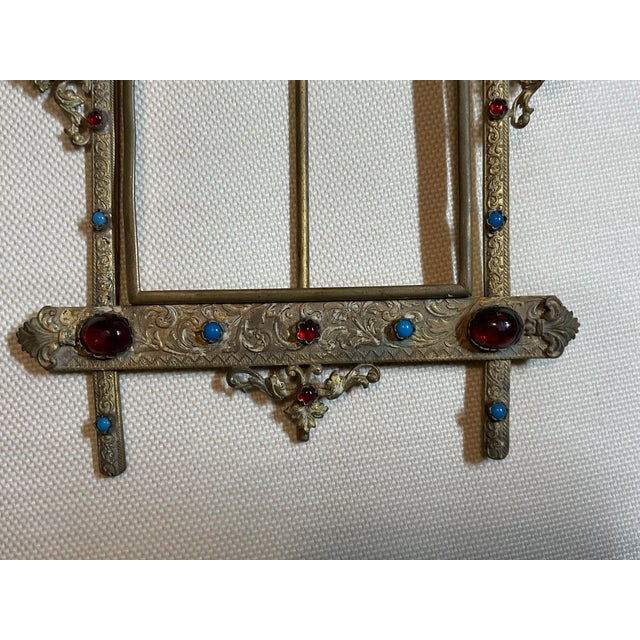 Antique Austro-Hungarian Style Jeweled Brass Picture Frame – Renaissance Revival For Sale - Image 9 of 12