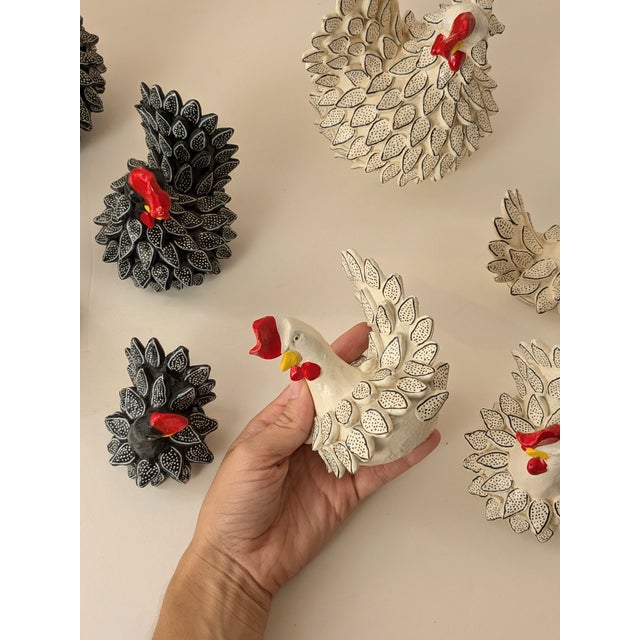 Set of 7 South American Clay Folk Art Chickens – Hand-Painted For Sale - Image 9 of 12