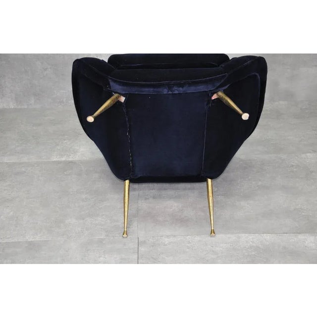Metal Velvet & Brass Armchair, 1950s For Sale - Image 7 of 12