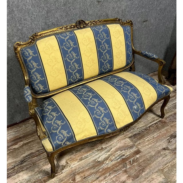 Louis Xv Style Bench in Gilded Wood, 20th Century For Sale - Image 4 of 7