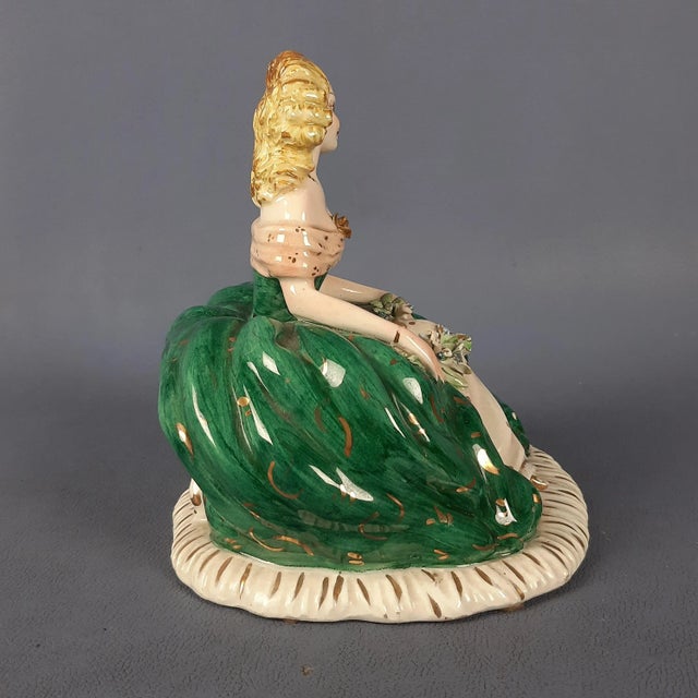 Hand-Painted Porcelain Sculpture of a Lady from Perdomello, Nove Bassano, 1940s-1950s For Sale - Image 3 of 12