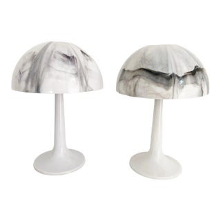 1970s Marbled Mushroom Lamps, Pair For Sale