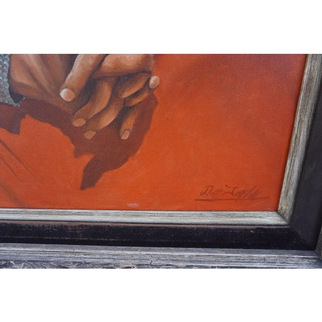 A delightful portrait by an artist fascinated with his subject. Art measures 24" x 36", frame is 32" x 43 1/4".