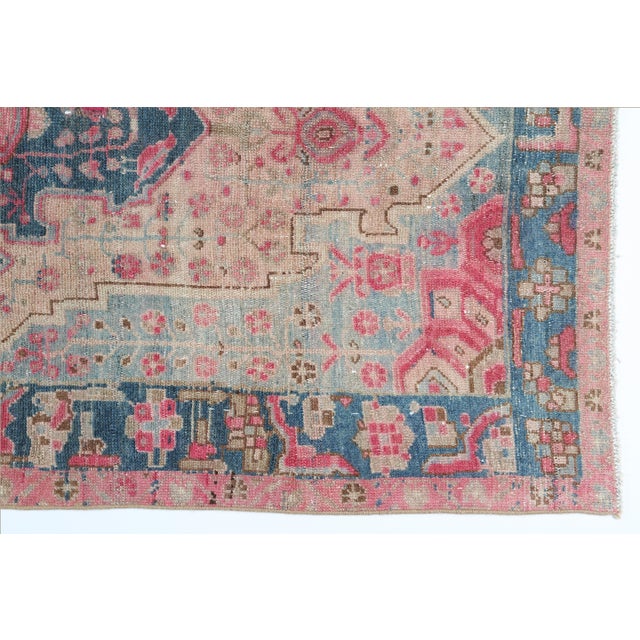 Vintage Wool on Cotton Tribal Area Rug – HandMade All Around Design in Soft Rose & Blue Tones -3' 7'' X 7' 4'' For Sale - Image 12 of 12