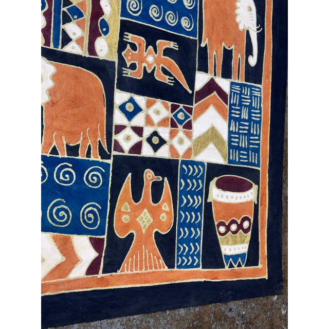 African Hand Painted African Batik Wall Hanging For Sale - Image 3 of 12