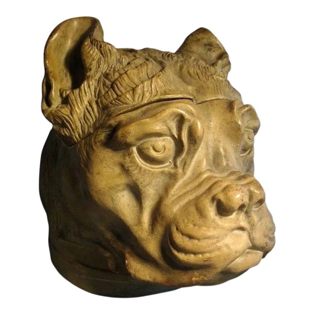 19th Century English Boxer or Bull Dog Ceramic Tobacco Jar or Box For Sale